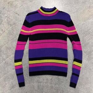 Vintage Clio Striped Sweater Purple Ribbed Mockneck Sweater Large Petite